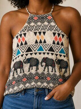 Gaze USA Tank Top Womens Boho Elephant Geometric Festival Summer